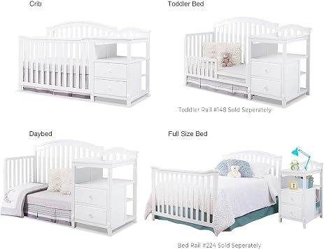 Sorelle Furniture Berkley Crib and Changer with Slat Panel Back Classic -in- Convertible Diaper Changing Table Non-Toxic Finish Wooden Baby Bed Toddler Childs Daybed Full-Size Nursery - White