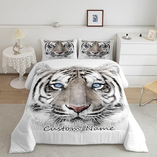 Erosebridal Juego de edredón personalizado de tigre para niños, tamaño King, juego de ropa de cama con estampado de animales salvajes para niños,