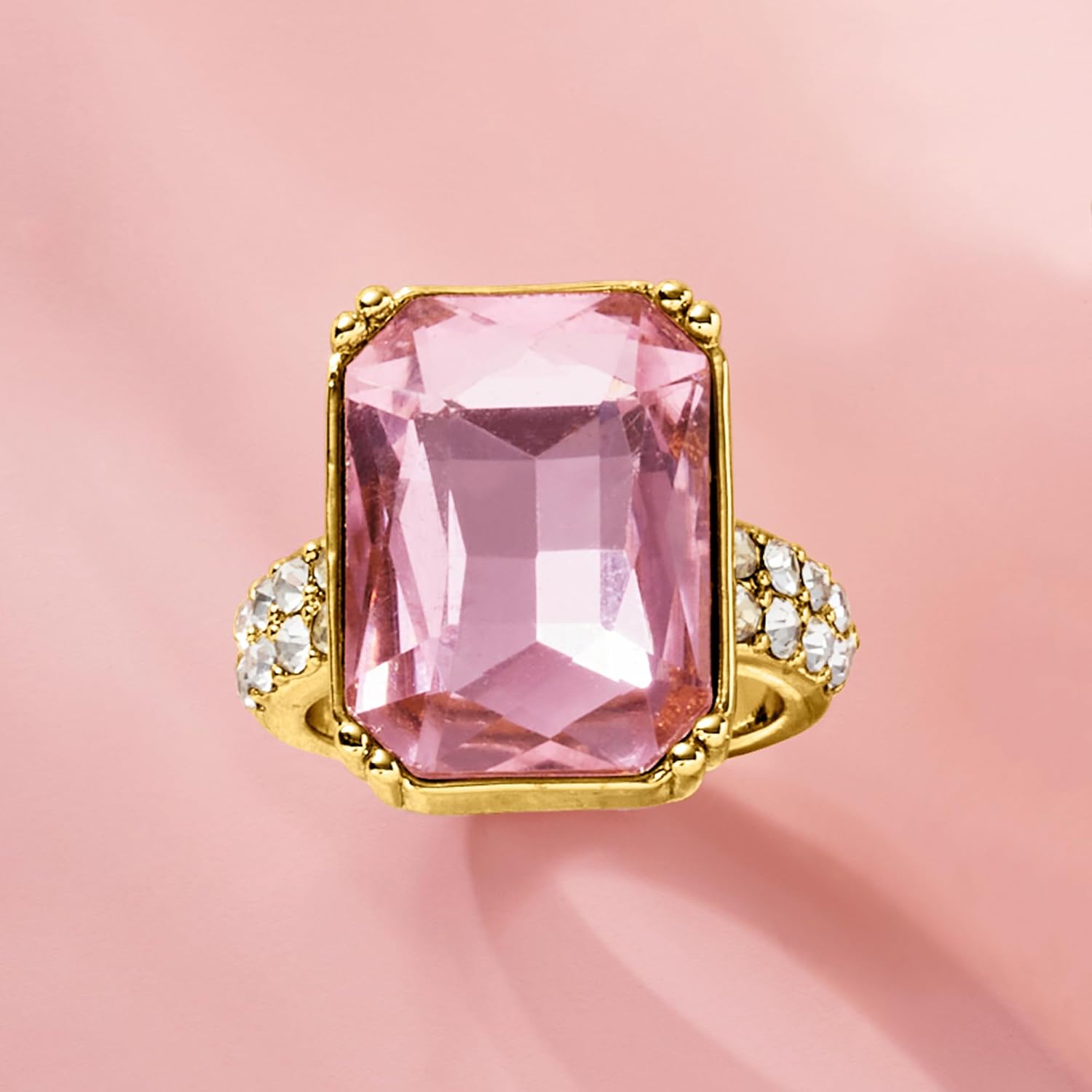 Ross-Simons 14kt Yellow Gold-Plated Ring With Simulated Pink Gemstone and .81 ct. t.w. Czs