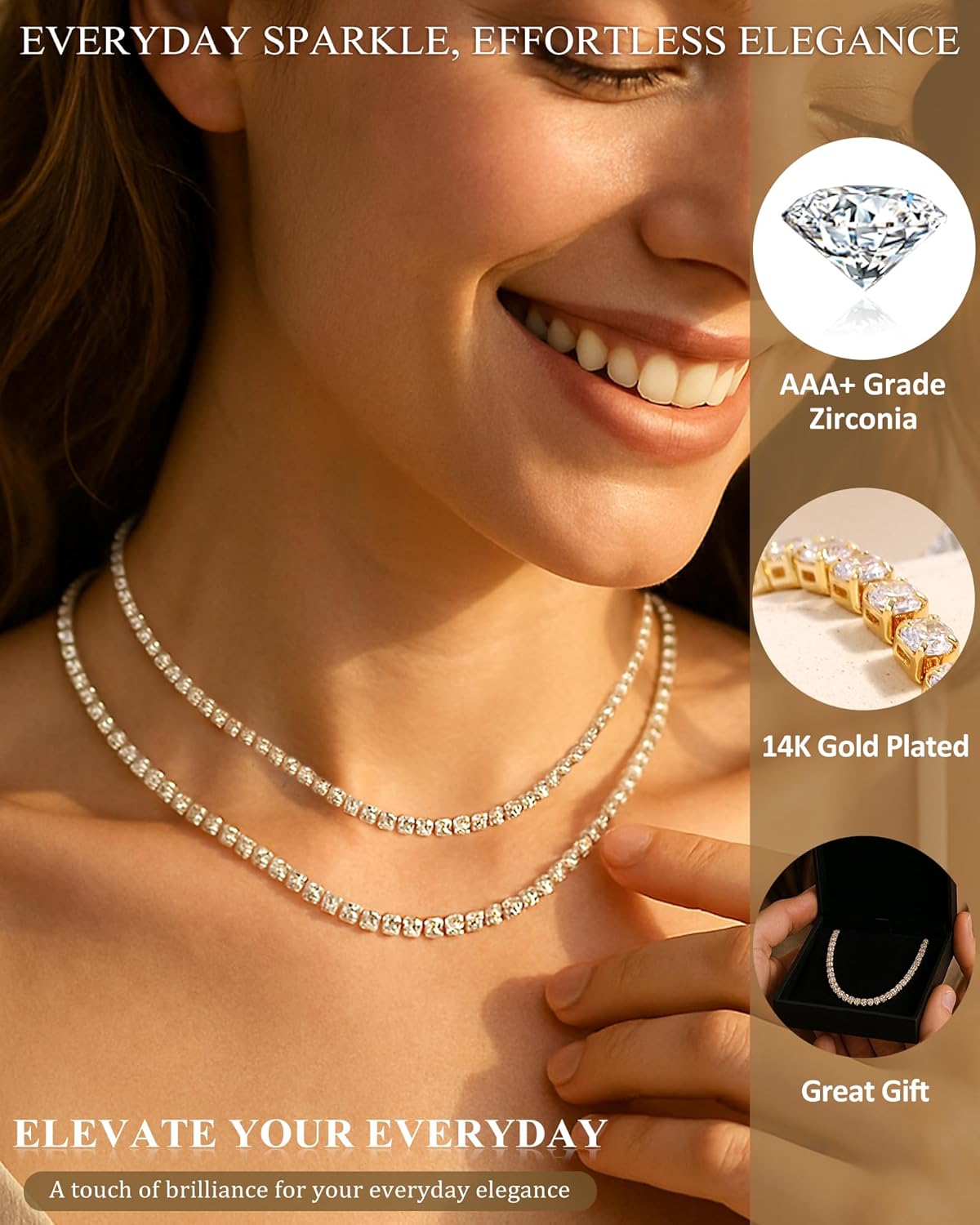 Double Layer Tennis Necklaces for Women - Dainty 14K Gold and Silver CZ Tennis Necklace Simple Tennis Chain Sparkly Diamond Choker Necklaces for Women Trendy Silver Jewelry - Image 2