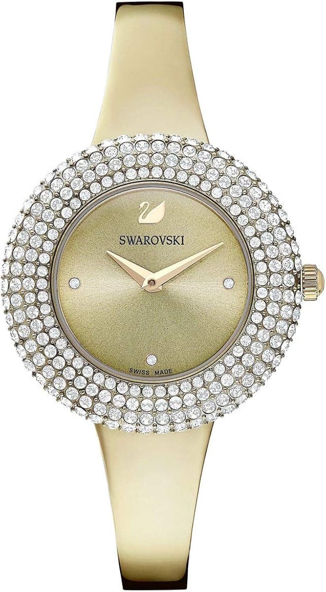 Orologio da donna con cristalli Swarovski, cinturino in metallo, color oro champagne, elegante orologio svizzero e pietra brillante, collezione di gioielli alla moda per tutti i giorni