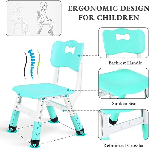 Miniatura 4 de Arlopu Juego de mesa y 4 sillas para niños, juego de mesa y sillas para niños pequeños, patas antideslizantes, escritorio de graffiti, mesa de Verde