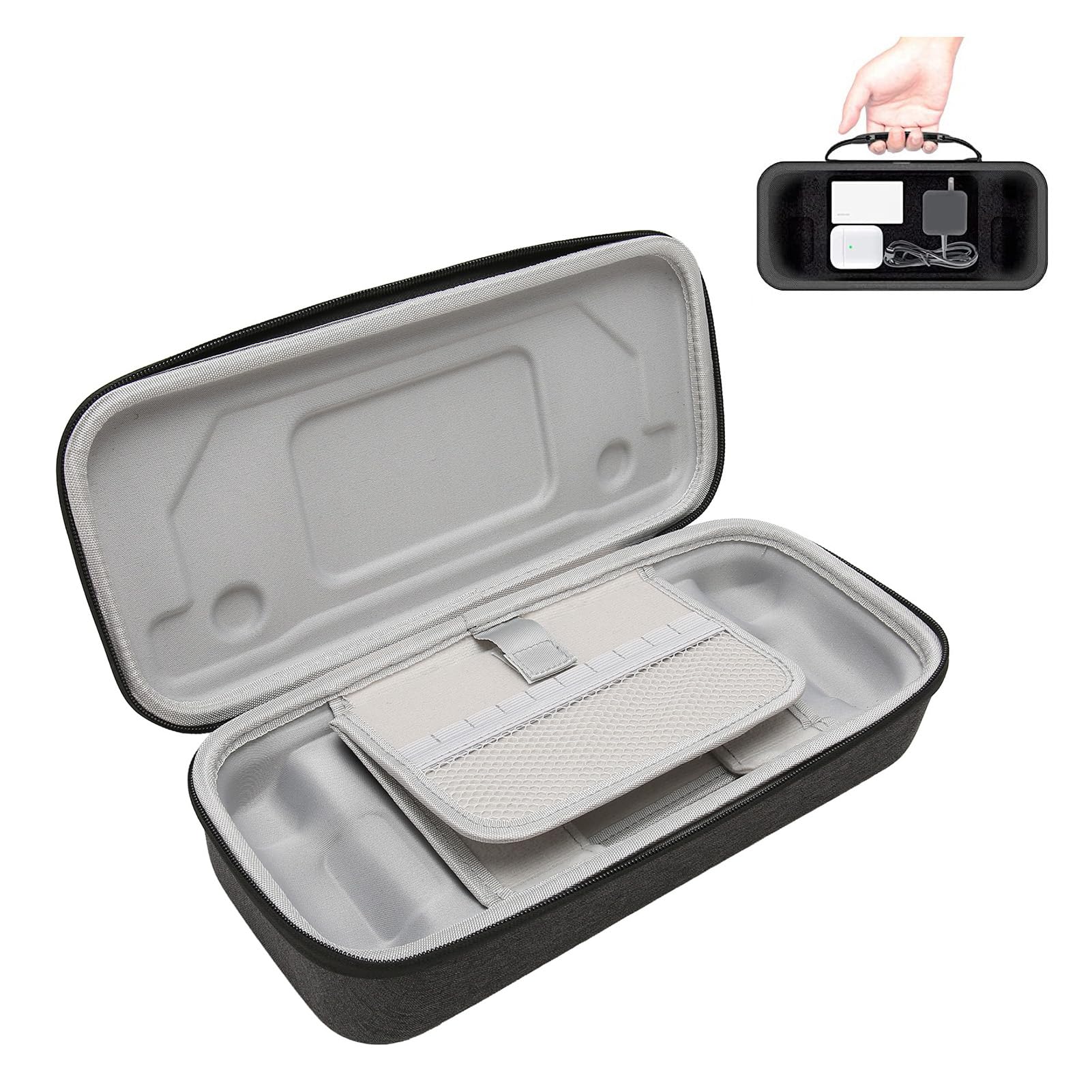 Estuche de Transporte para Steam Deck Consola y Accesorios, Bolsa Protectora de Transporte de Viaje Duro con Asa, Ranura para Tarjeta SD Integrada y Soporte (Gris oscuro) - Gris oscuro