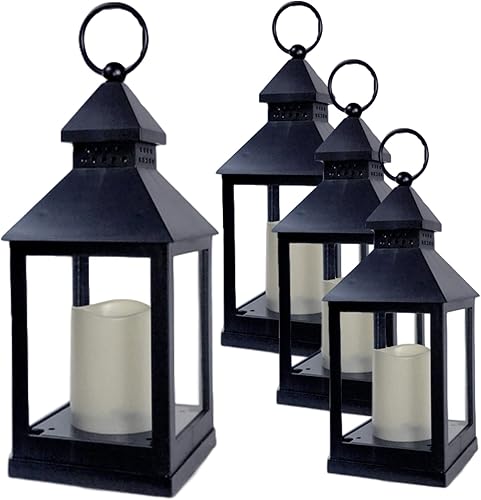 Miniatura 6 de Faroles decorativos iluminados, temporizadores de velas de 4 horas, faroles negros con velas sin llama incluidas, juego de faroles para interiores y