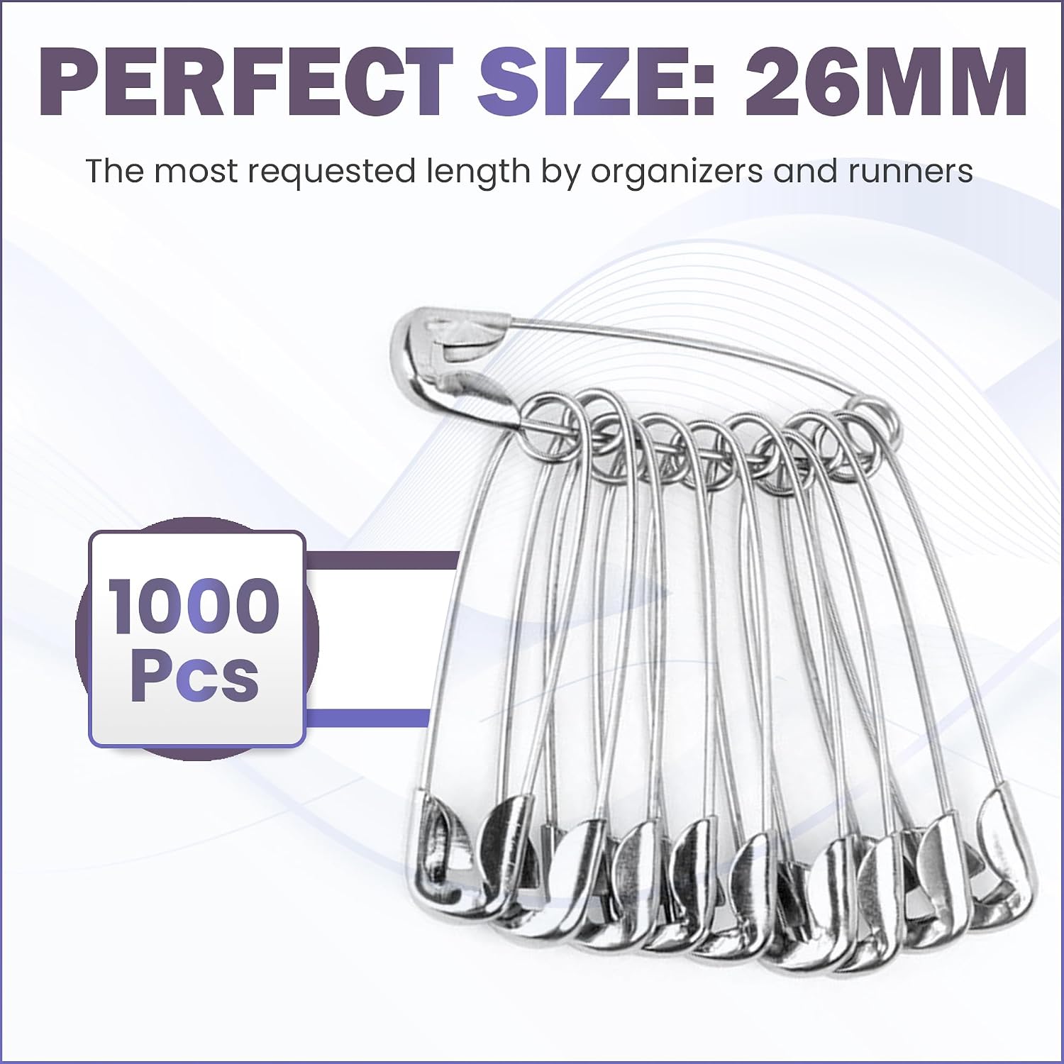 Pack of 1,000 Safety Pins for Race Bibs – 1.1 Medium Size – Nickel Free – Heavy Duty Metal Pins for Running Events, Marathons, Races, Sports Competitions & Event Organizers