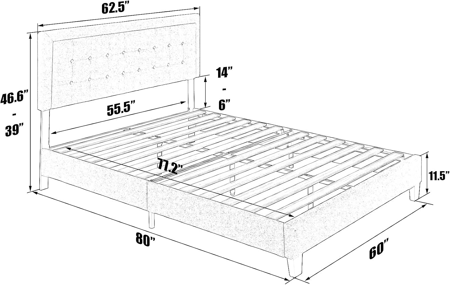 AMERLIFE Queen Bed Frame Upholstered Platform Bed with Adjustable Headboard - Button Tufted Mattress Foundation with Wooden Slat Support/No Box Spring Needed/Easy Assembly Dark Gray