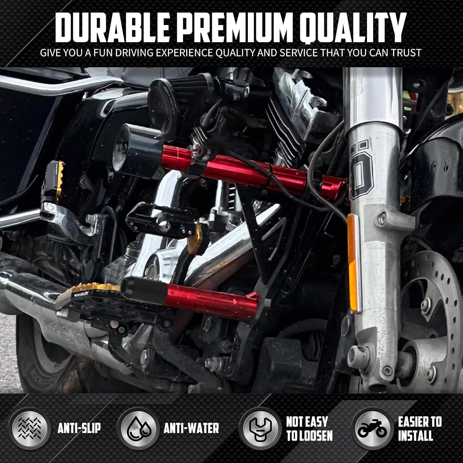 Front Highway Engine Guard Motorcycle Crash Bar Fit for Harley Touring Road Glide Street Glide 2009-2023(Red)