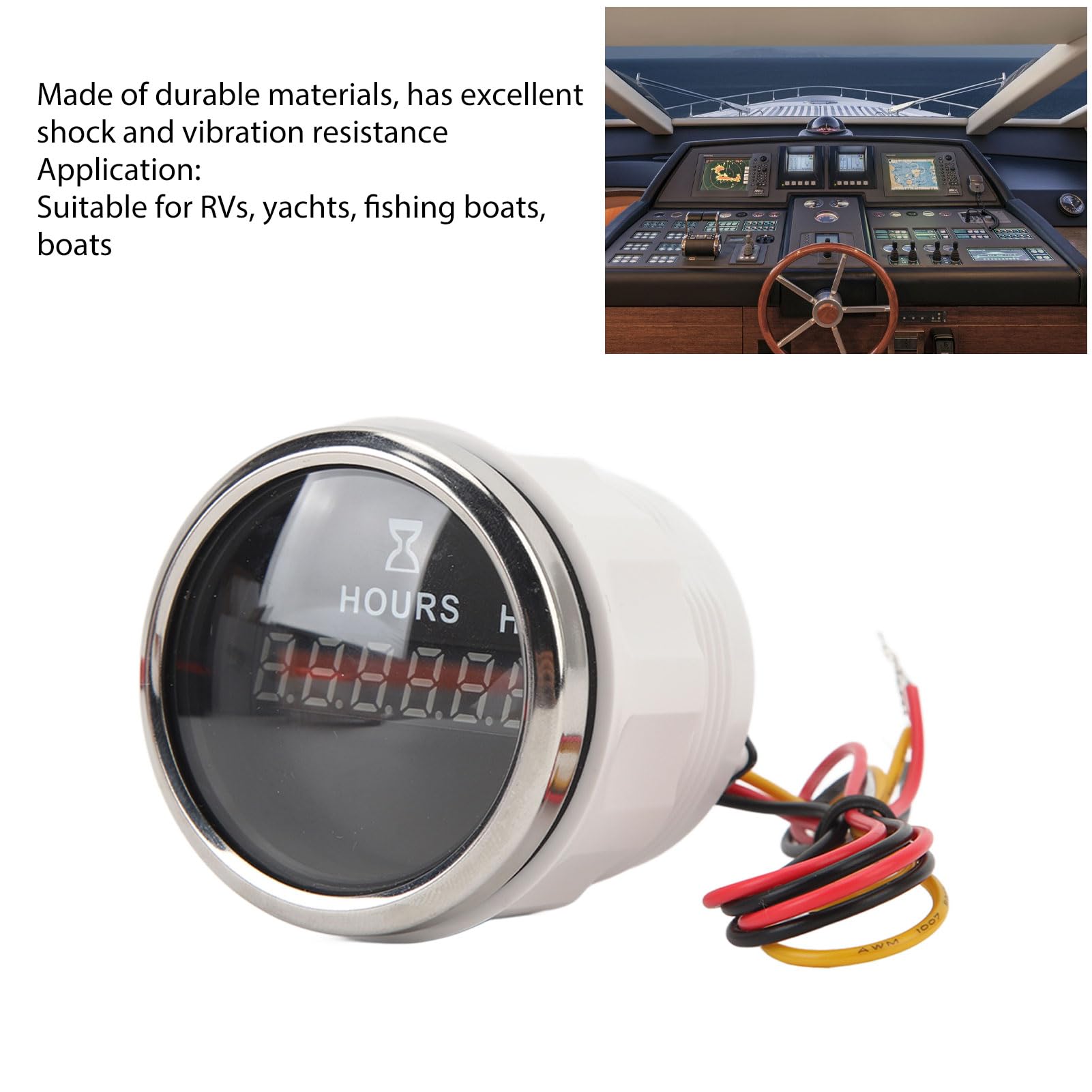 Contador de Horas para Motor de Barco, DC 9‑32V 52MM Contador de Horas Digital Redondo para Barco Medidor de Horas Redondo de Alta Precisión para Vehículos (Bisel Plateado con