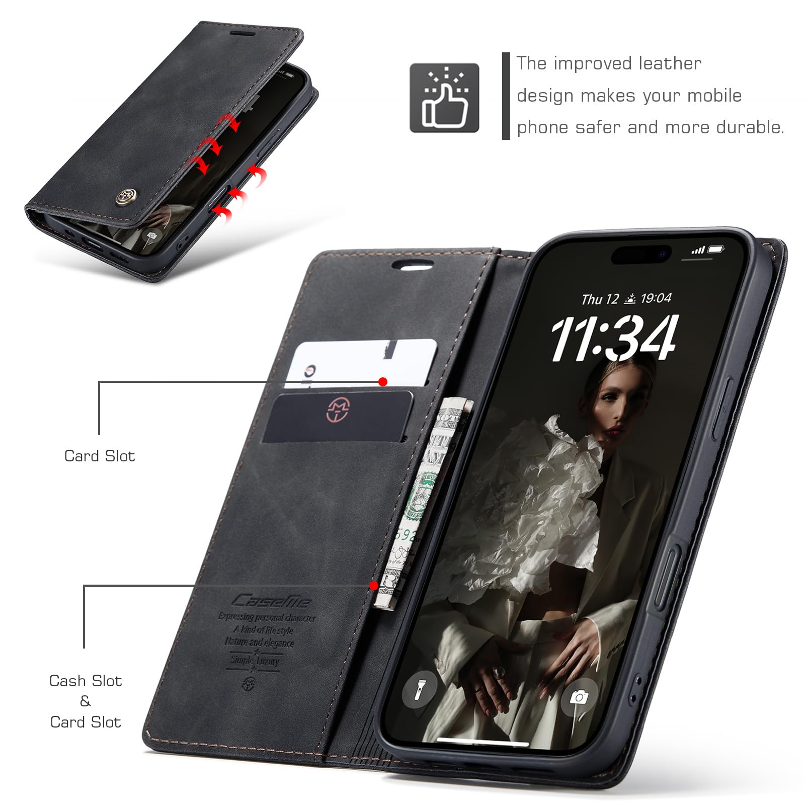 owlhold Cover iPhone 16 Plus,Custodia iPhone 16 Plus Magnetica Portafoglio Flip[Antiurtoo][Cavalletto][Carta Fessura] Cover Pelle per iPhone 16 Plus-Nero