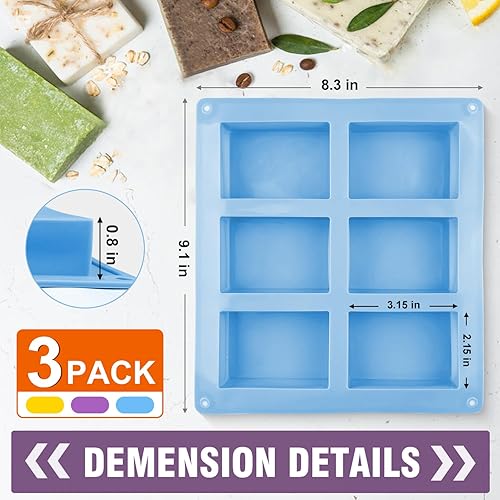 Miniatura 4 de Walfos Molde de jabón. Moldes de silicona para hacer jabón sin BPA. 6 cavidades rectangulares de silicona para jabón artesanal casero, 3 piezas