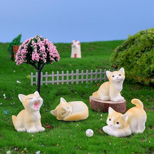 Miniatura 4 de Exasinine 18 piezas de figuras de gato en miniatura, lindos mini gatitos, figuras en miniatura, animales, jardín de hadas, paisaje de musgo en