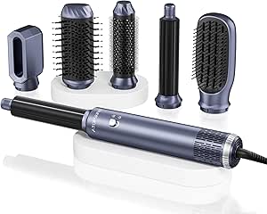Atopskins 6 in 1 Hair Dryer Brush, Detachable Air Styler, 3 Heat Settings Blow Dryer Brush Frizz-Free Volumizing, Straightening, Curling ALCI Safety Plug for Travel &amp; Home Styling (Blue)