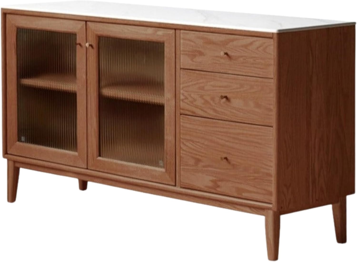 GVAwood Oak Solid Wood Rock Board Modern Sideboard 49.2x15.7x31.9 inch / 125x40x81сm / Natural Wood Color/Solid Wood Sideboard (Glass Door)
