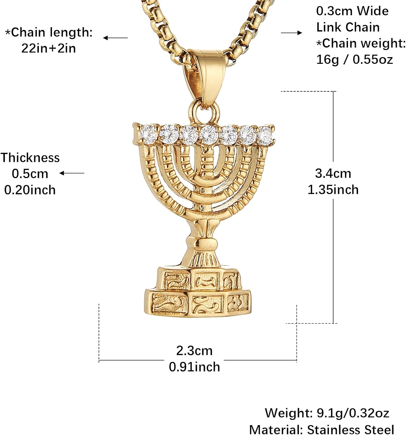 AsAlways Menorah 7 Branch Necklace Stainless Steel Gold Israel Menorah Pendant Jerusalem Temple Menorah Israel Hanukkah Jewelry Gift - Image 6
