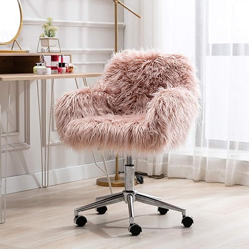 Miniatura 5 de Silla de escritorio rosa de piel sintética para oficina altura ajustable moderna y bonita silla de escritorio silla de tocador para sala de