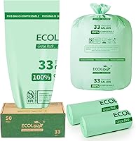 ECOLipak 33 Gallon Compostable Trash Bags, 50 Ct Biodegradable Heavy Duty for Yard Waste, BPI ASTM D6400 & OK Compost Certified