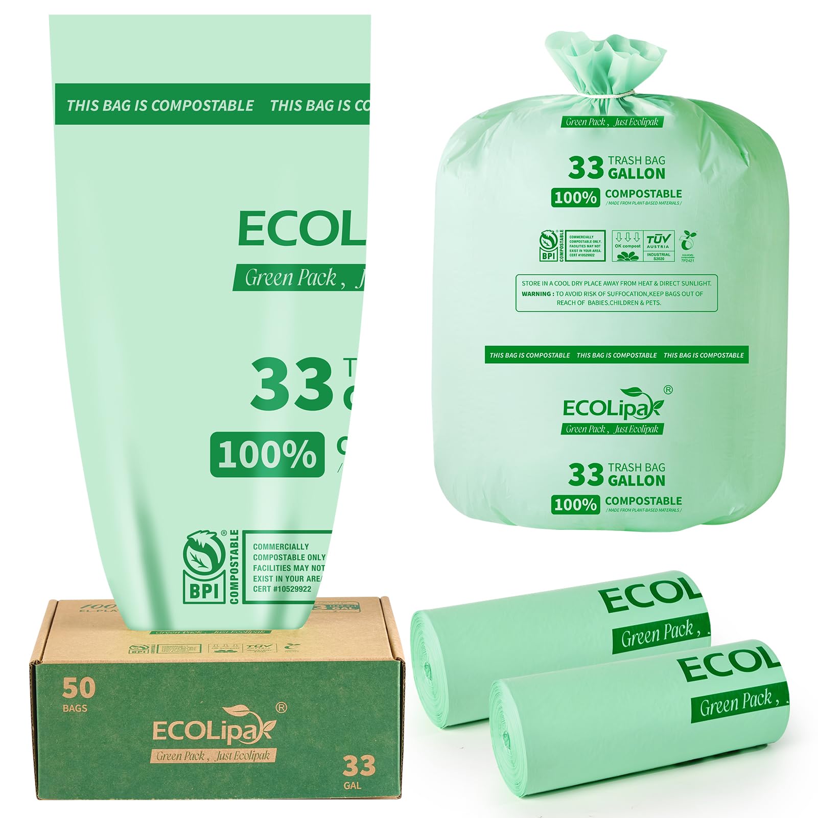ECOLipak 33 Gallon Compostable Trash Bags