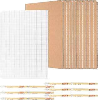 Caderno A5 em branco (6 unidades), caderno listrado com 36 folhas, notas de campo, caderno A5 quadrado cadernos de grade cadernos em branco, caderno listrado com 6 lápis