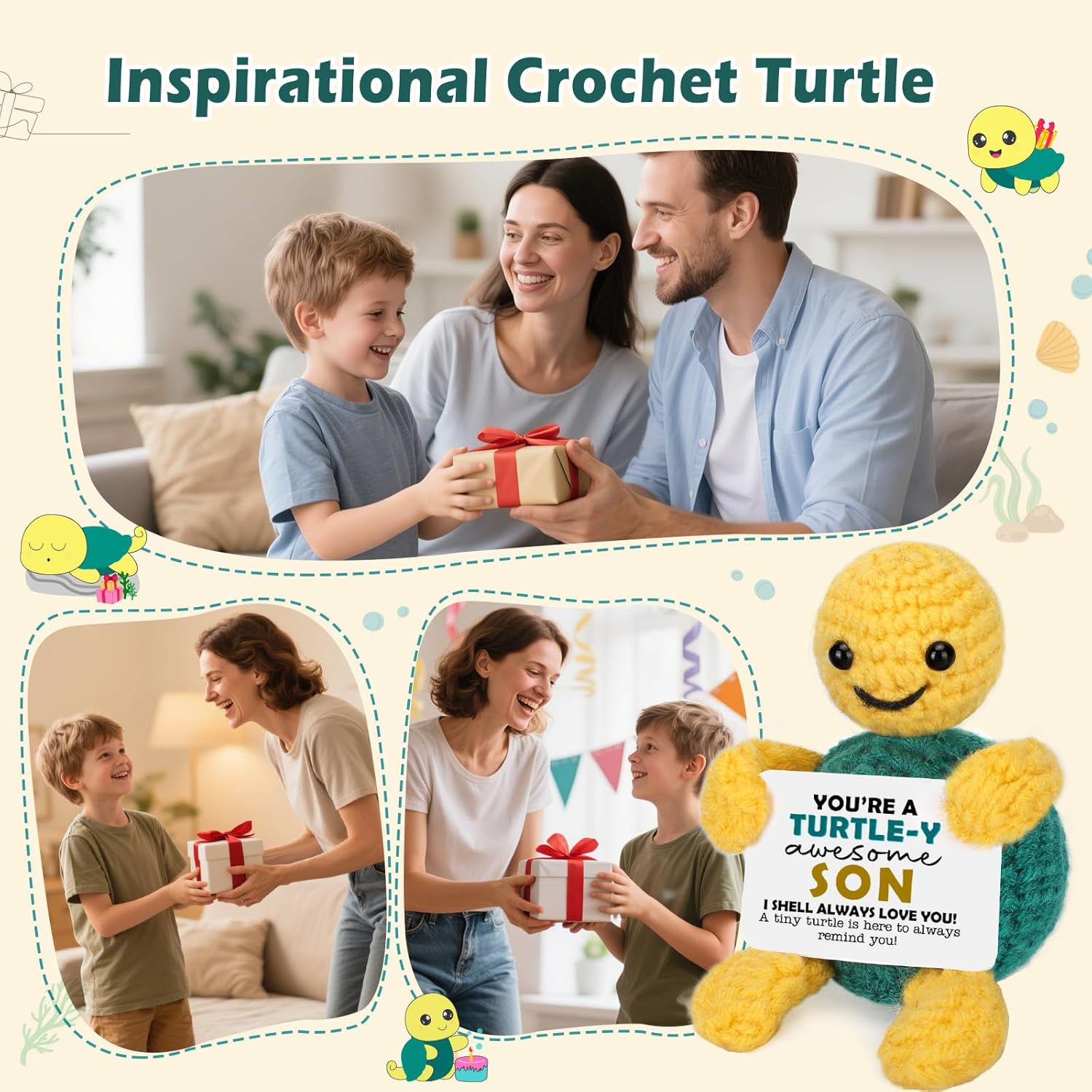 Son Gifts from Mom Dad, Easter Basket Stuffers Egg Fillers for Son Adults, Teen Boy Gifts Trendy Stuff, Birthday Fathers Day Graduation College Gift for Sons, Funny Small Cute Emotional Crochet Turtle - Image 8