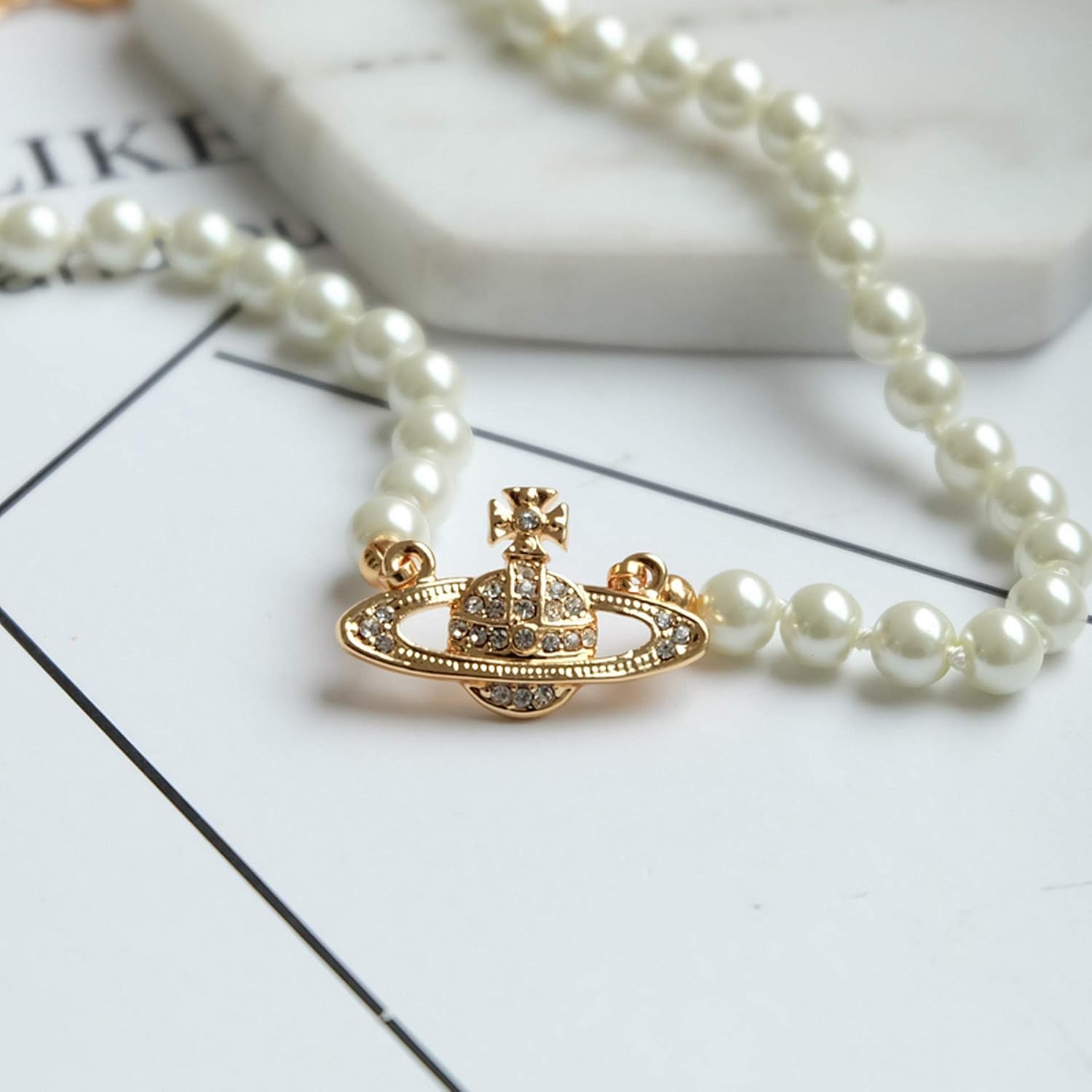 FENLDY Rhinestone Faux Planet Saturn 