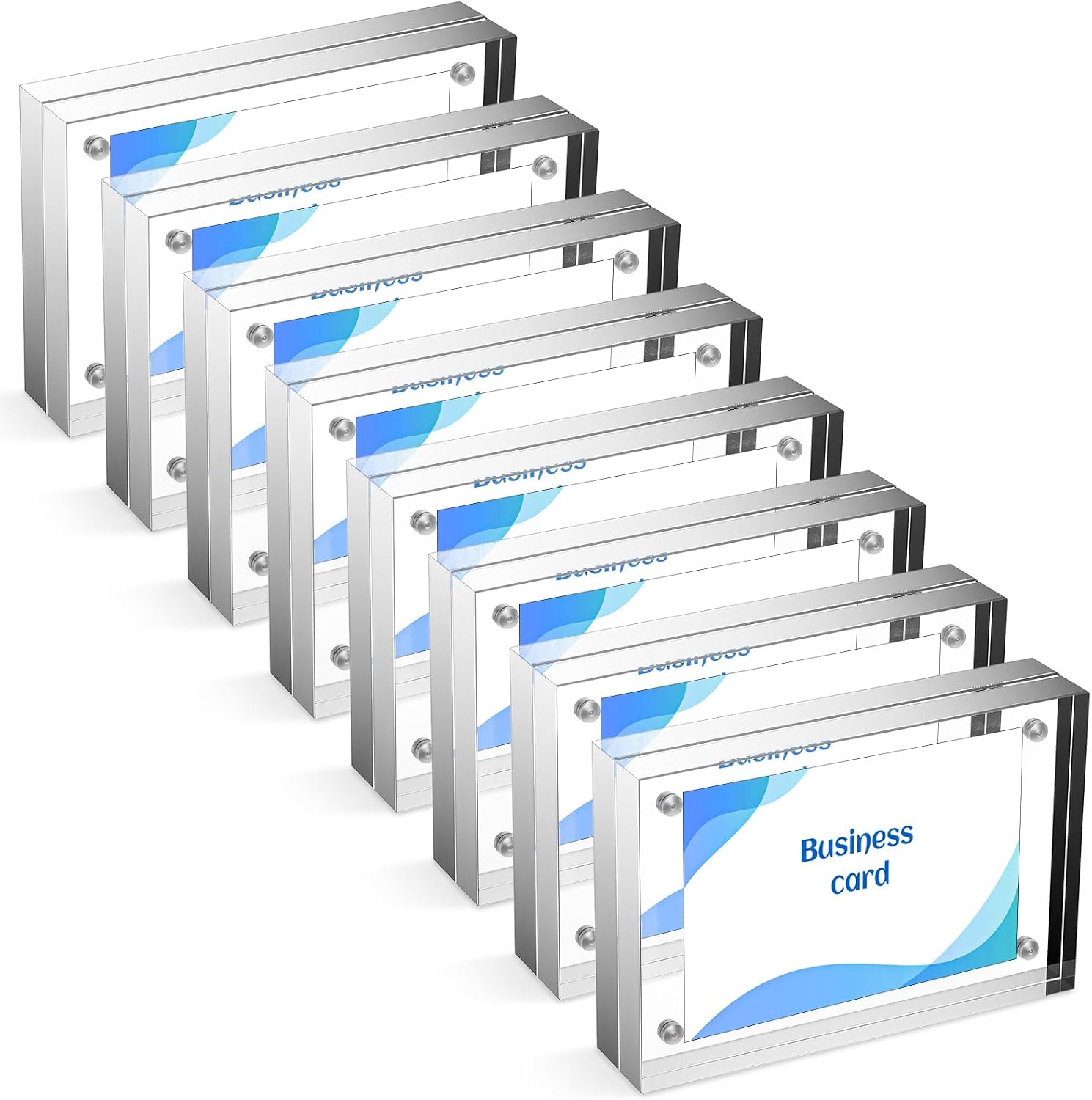8 Pcs Acrylic Business Card Frame, 2.5x3.5 inch Clear Magnetic Photo Block Frames, 20mm Thick Double Sided Picture Frame for Wallet Size Photos, Desktop Display Stand for Office Home Decor