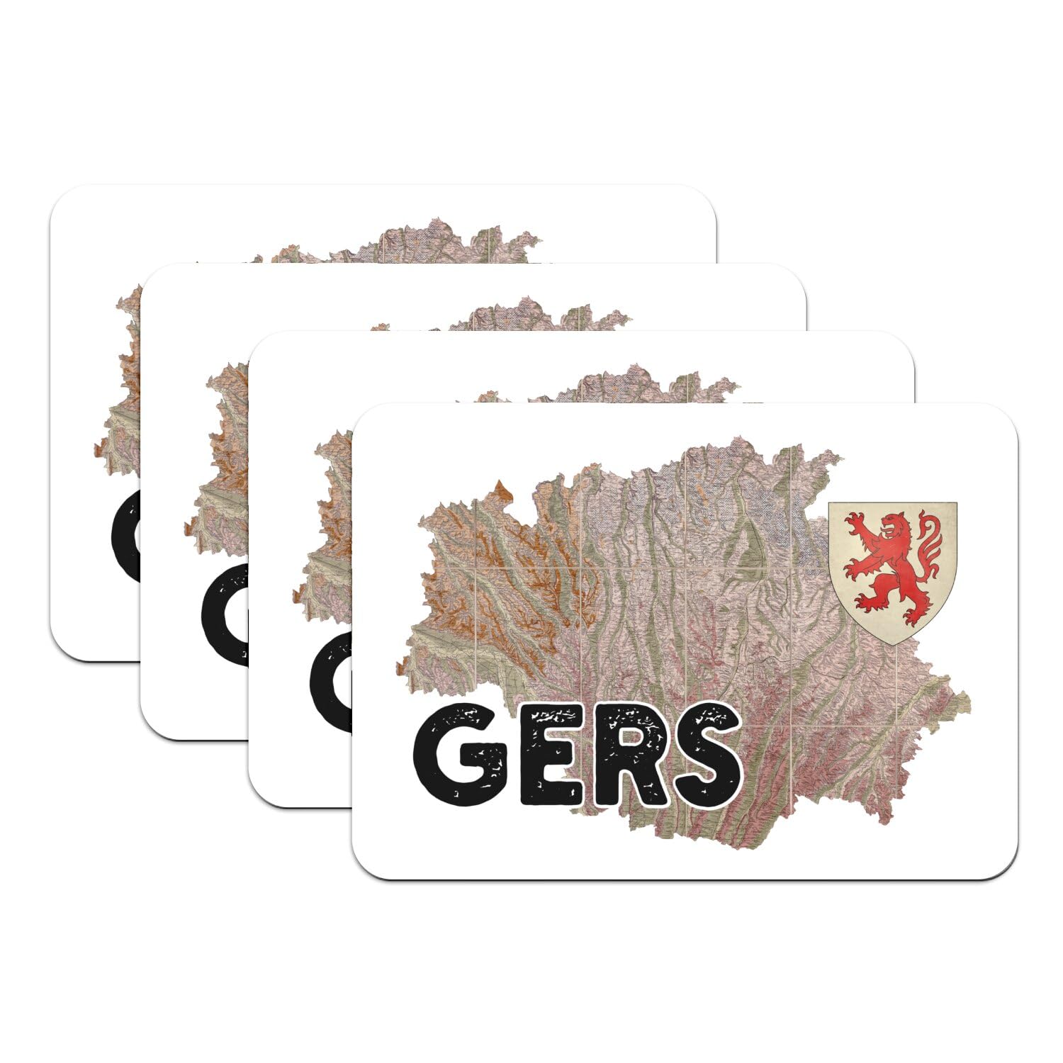 Grand format 39,5x28,5 cm set de table Gers 32 carte ancienne caoutchouc