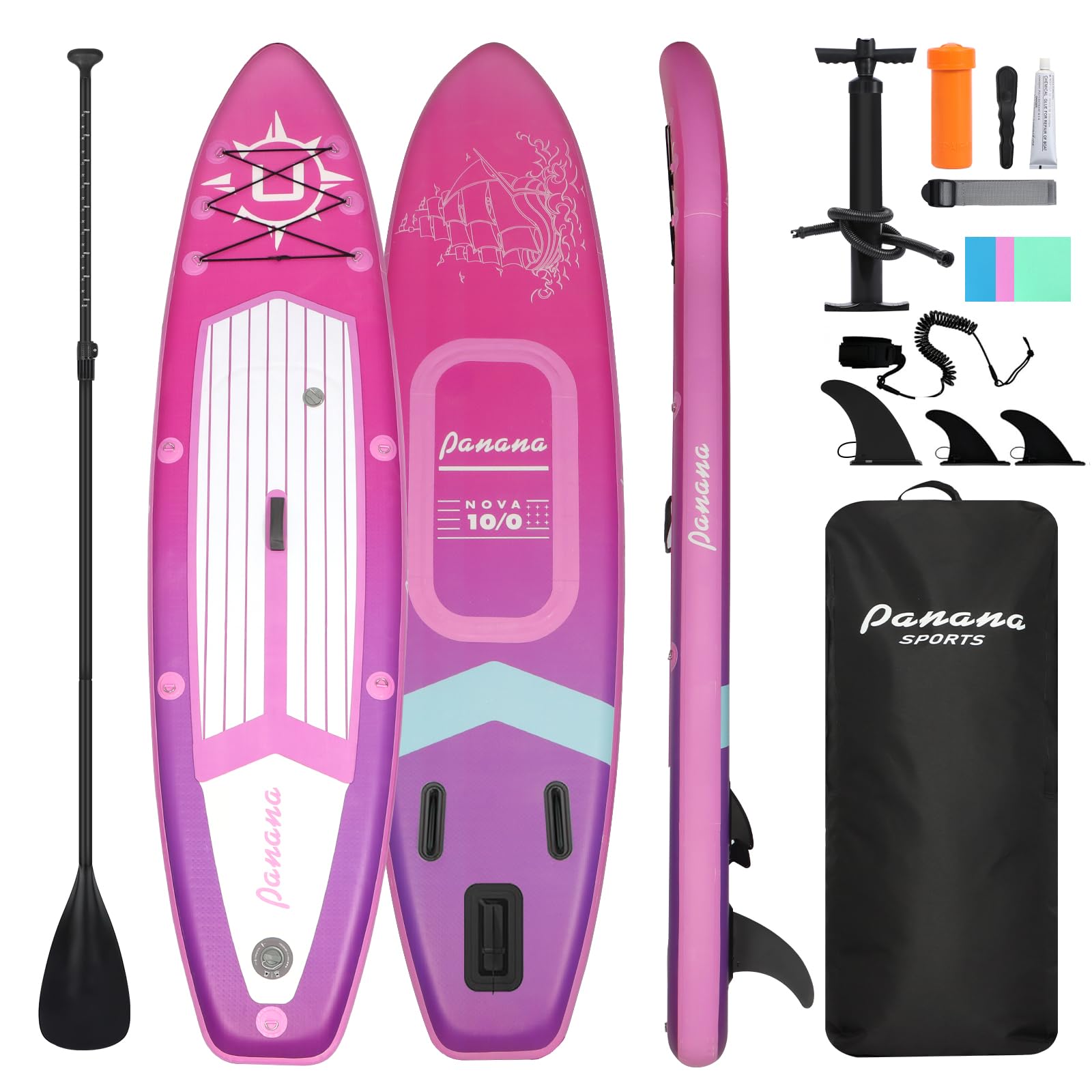 Panana Inflatable Stand Up Paddle Board 10'x30’’x6’’, Premium Surfing Board Kit for Youth & Adults, Two Air Valve SUP with Adjustable Paddle Hand Pump Fin Leash Backpack — image 1