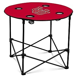 Logo Brands NCAA Utah Utes Round Tailgating Table - Portable with Foldable Legs, 4 Cup Holders, Powder-Coated Steel, and 27.6 Surface Diameter, Team Color