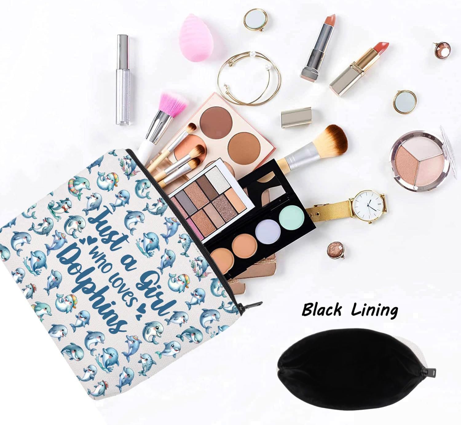 LEVLO Funny Dolphin Cosmetic Bag Animal Lover Gift Just A Girl Who Loves Dolphins Makeup Zipper Pouch Bag Dolphin Lover Gift For Women Girls (Loves Dolphins F Bag) - Image 3