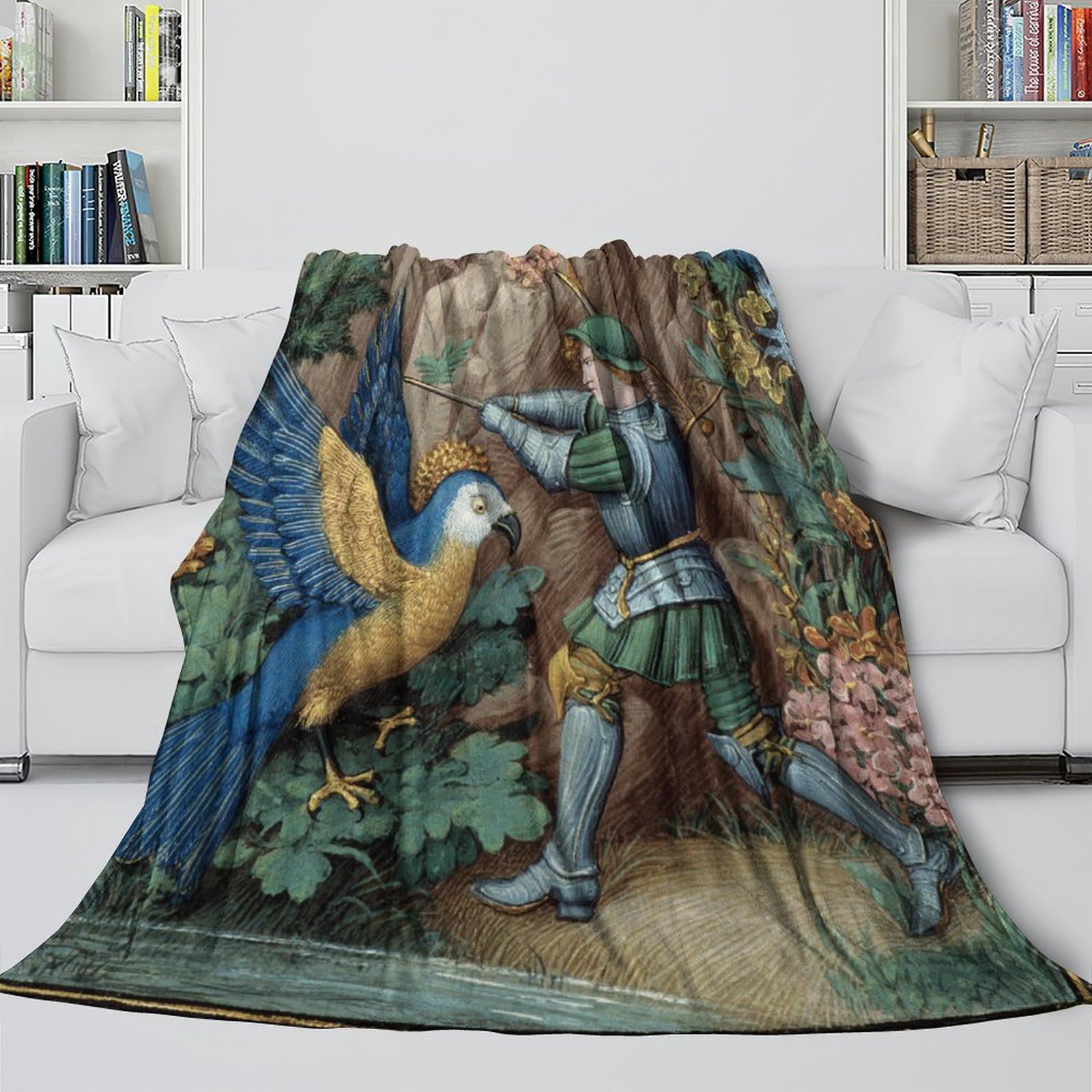 Un XIV Manta Estampada 3D Bandito del secolo che indossa un'armatura combatte un pappagallo Colcha De Diseño Ropa De Cama De Microfibra Suave Y Cálida Sofá Ropa De Cama 80x90inch(200x230cm)