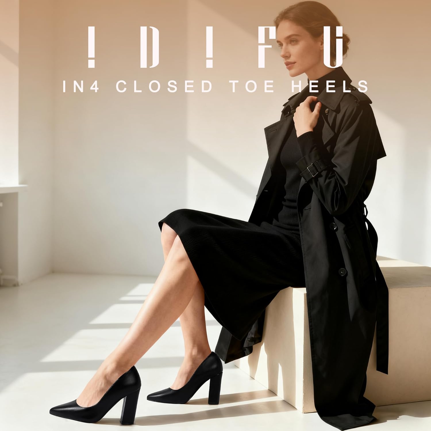 IDIFU Women's IN4 Chunky-HI Block High Heels Closed Pointed Toe Pumps Dress Office Shoes for Women - Image 4