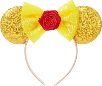 Nuolich Mouse Ears Bow Headband for Princess Party Costume Glitter Hair Accessories for Women