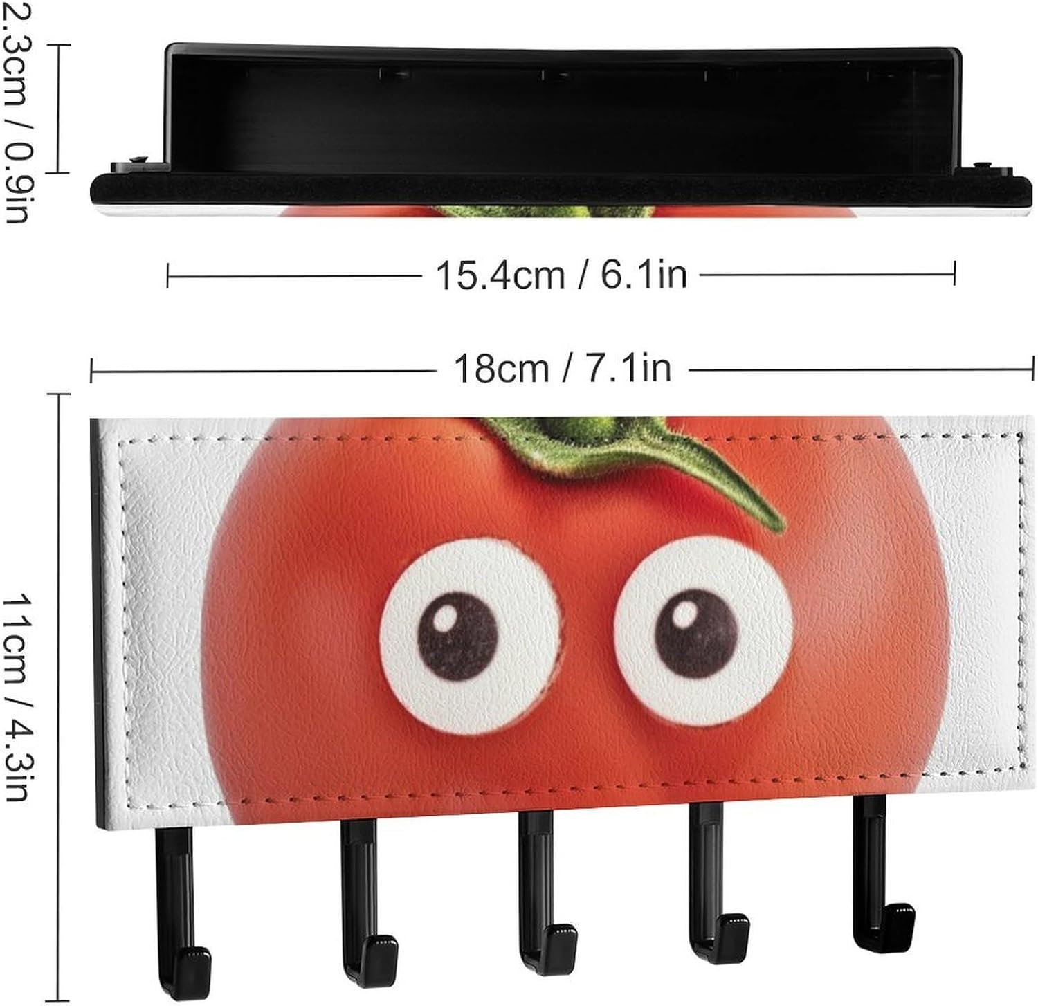 I Love You from My Head Tomatoes Key Hooks with 5 Hooks, Key Holder Black for Wall Adhesive, No Drill, Wall Mounted Keys Holder for Kitchen, Entryway, Hallway, Office, Doorway, Home Decor