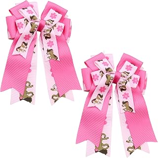 2 Pcs Equestrian Hair Bow Clips Handmade Horse Show Bows Equestrian Show Bowknot Hair Barrettes for Horseback Riding Competitions(Pink)