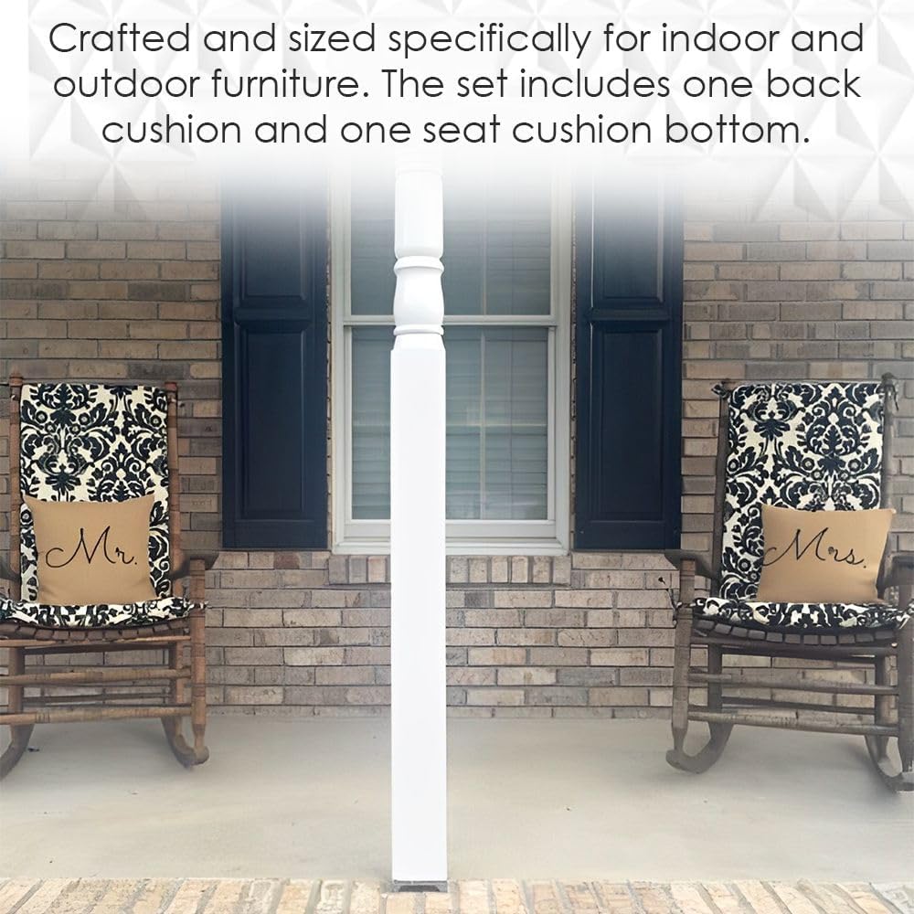 RSH DECOR Indoor Outdoor Tufted Rocker Rocking Chair Pad Cushions, Choose Size and Color (Standard, Black Buffalo Plaid)