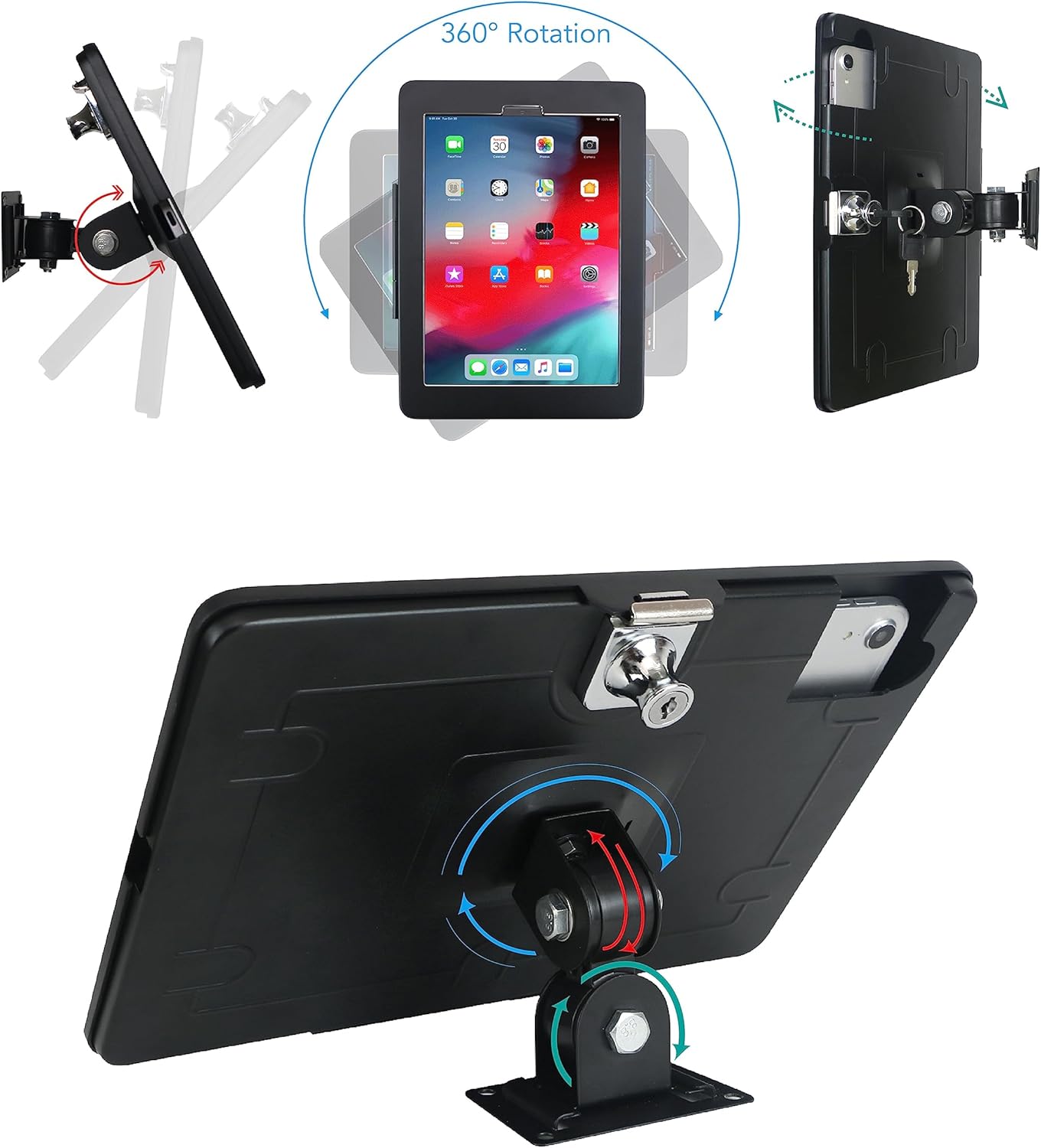 Aluminum Tablet Kiosk Display Wall Mount Holder with Lock and Keys