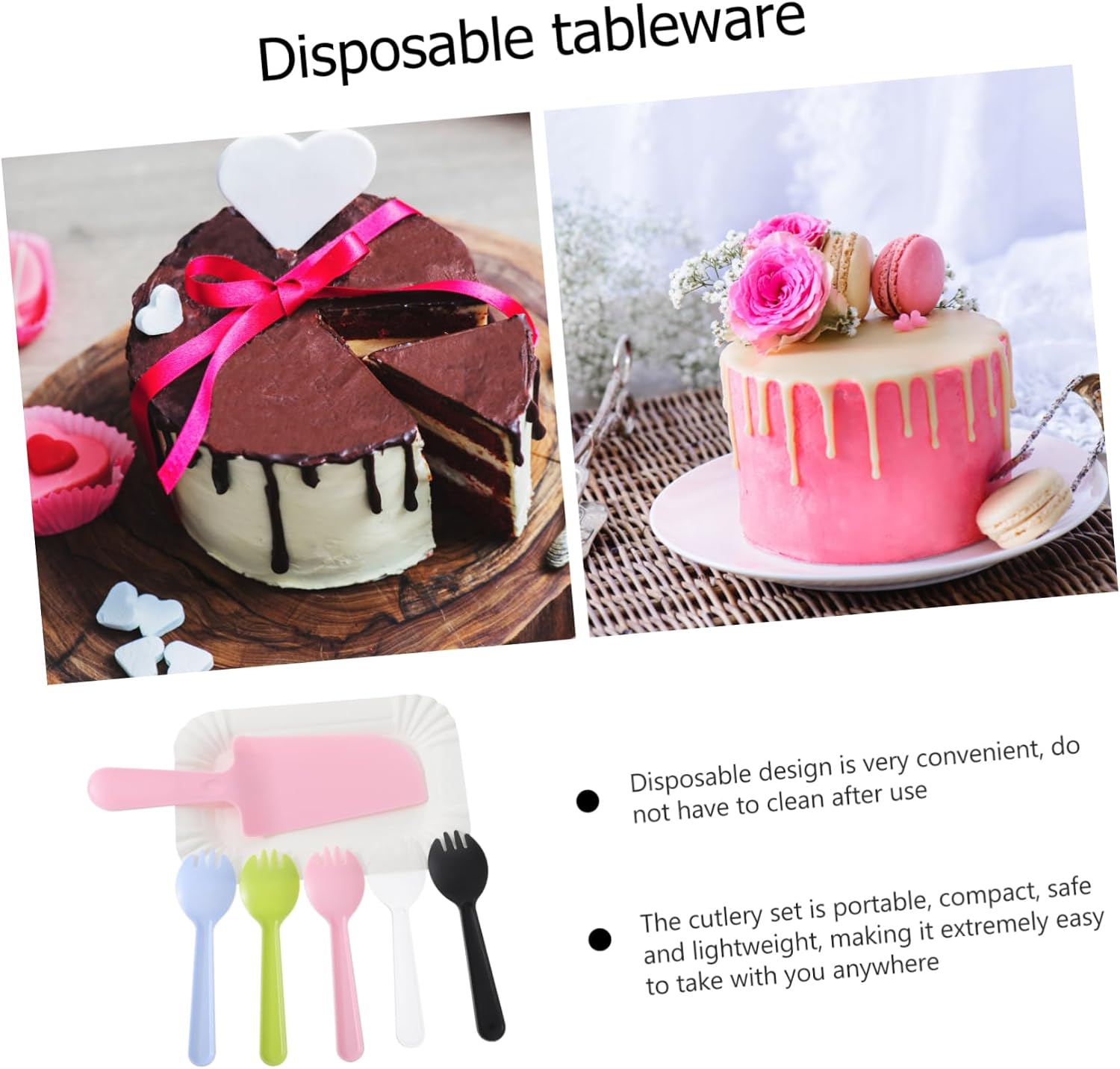 Ipetboom Disposible Cake Knife Fork Tray Set 50pcs Paper Plates Heavy Duty Plastic Cutlery for Birthday Banquet Random Color