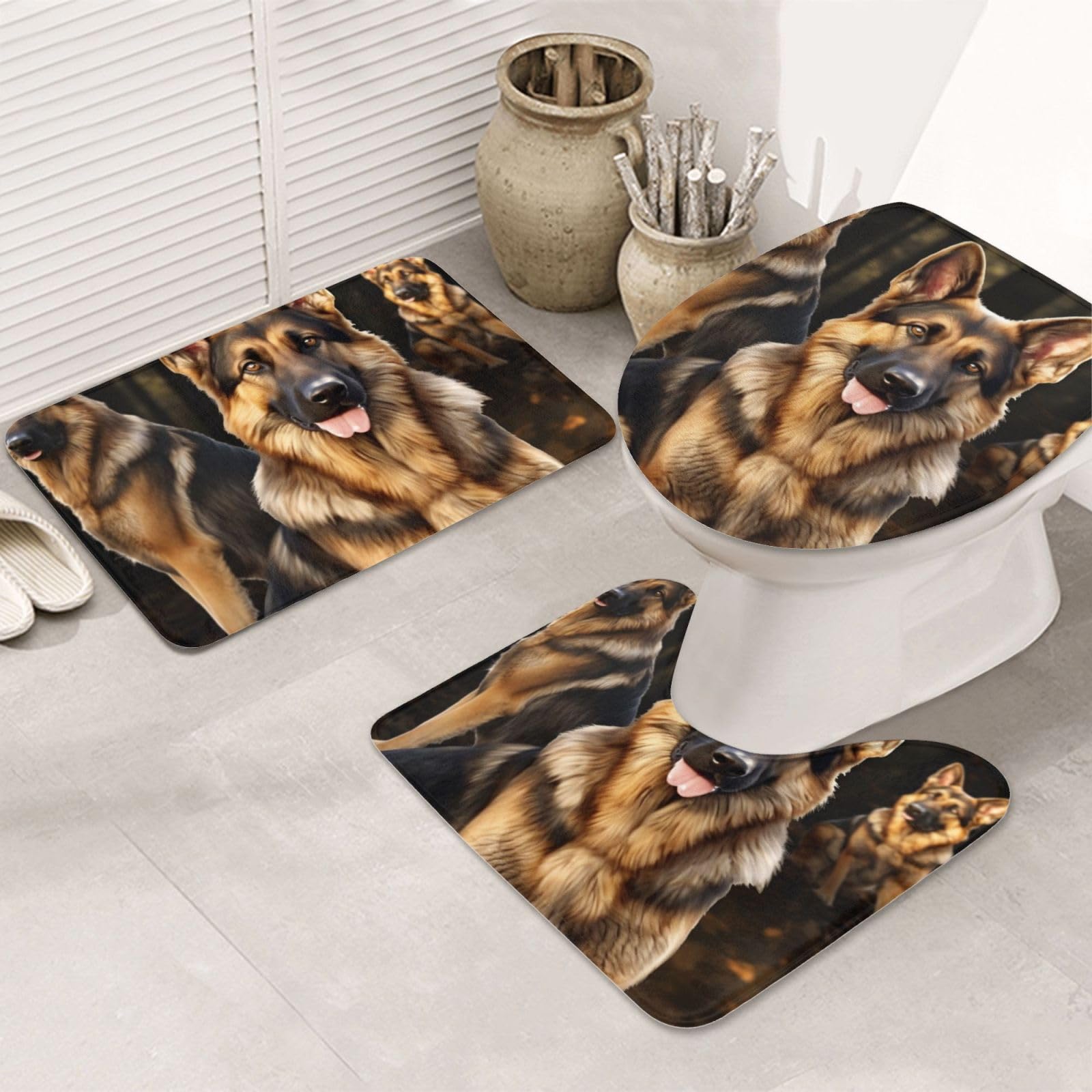 Tapis de bain antidérapant et lavable motif berger allemand pack de 3 pièces