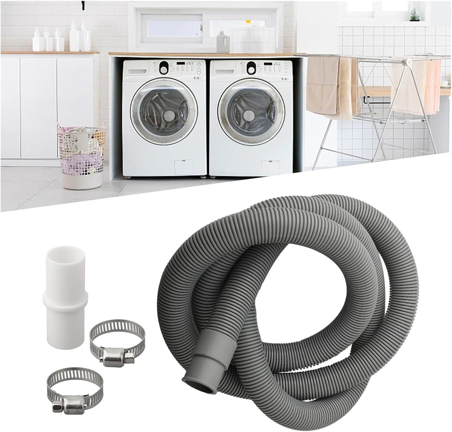 70/150/200cm Drain Pipe Washing Machine Dishwasher Drain Waste Hose Extension Pipe With Hose Clamps Set Wash Machine Accesories(200CM)