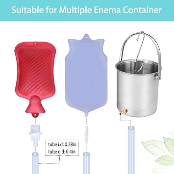 Enema Kit Replacement 6.6ft Silicone Hose with 6 Tips & Valve | Includes flow control clamp & hook. Colon cleansing accessory for coffee enema and douche bag kits.