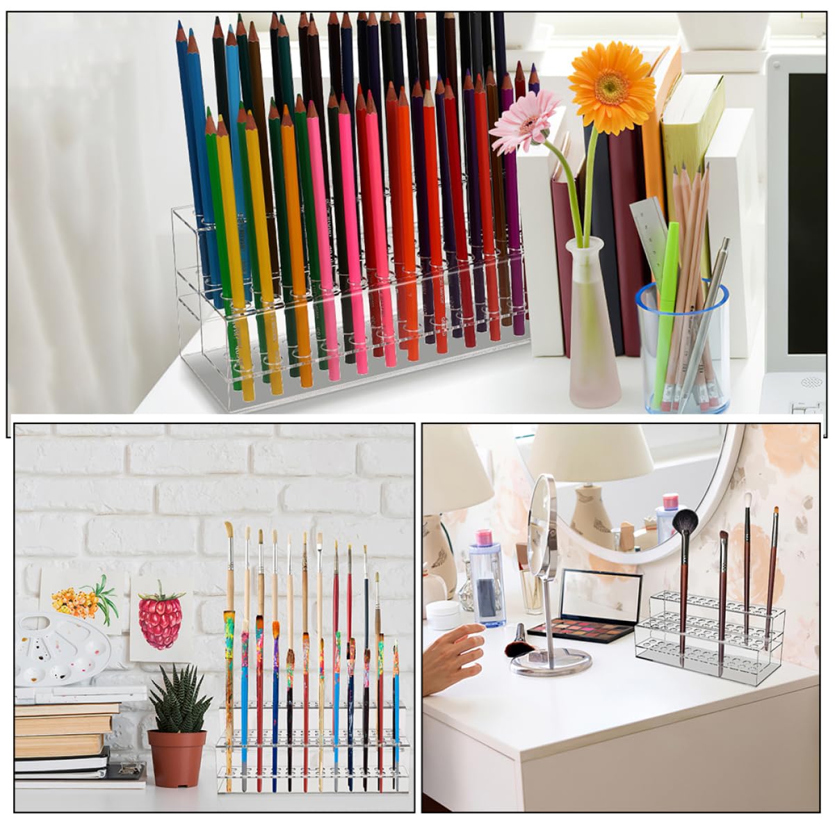 HOMSFOU 2 Pezzi Portapenne Scrivania Organizer con Scomparti per Penne per Ufficio e Casa Design Elegante e Facile
