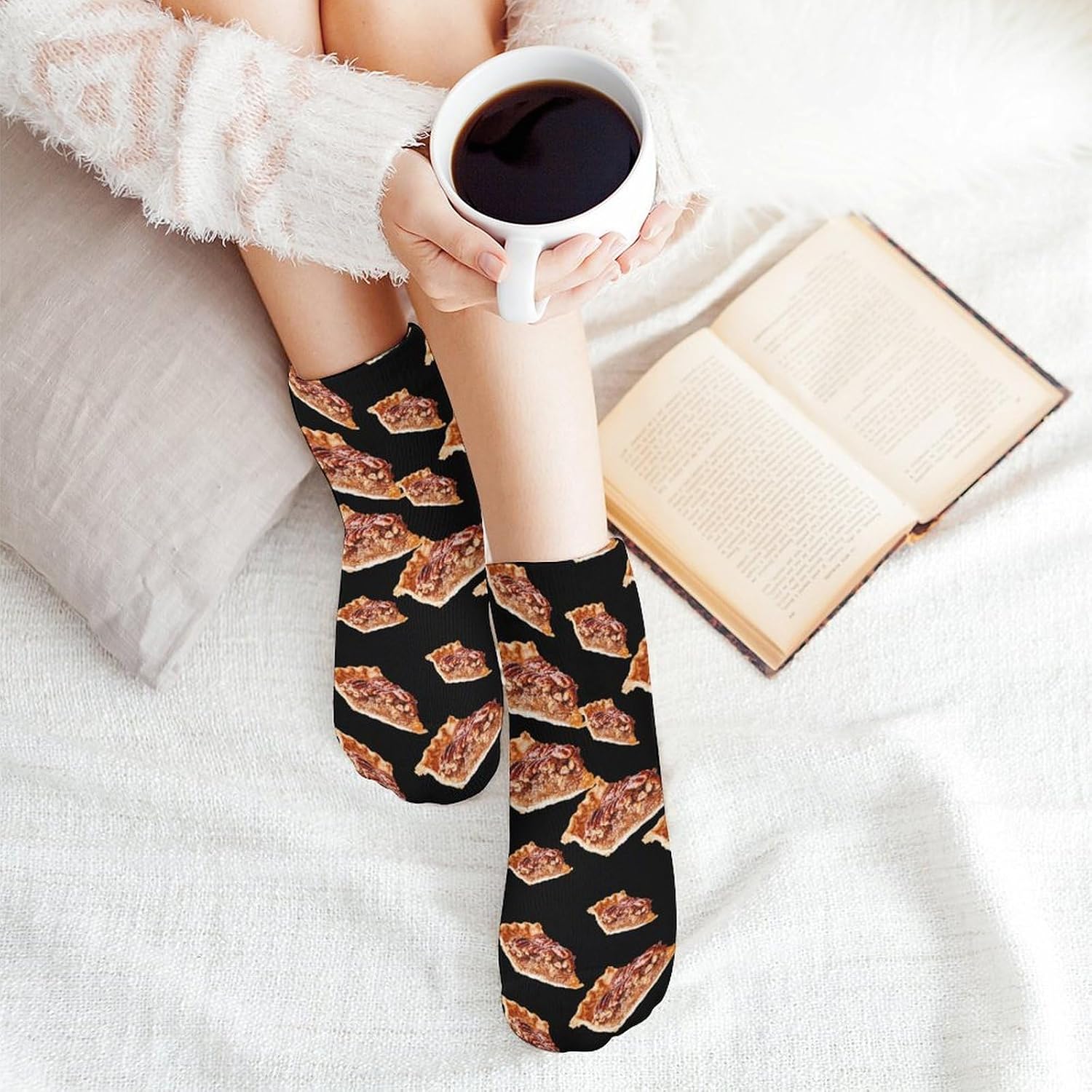 Pecan Pie Slice No Show Ankle Socks Low Cut Non Slip Flat Boat Line 5 Pairs Set