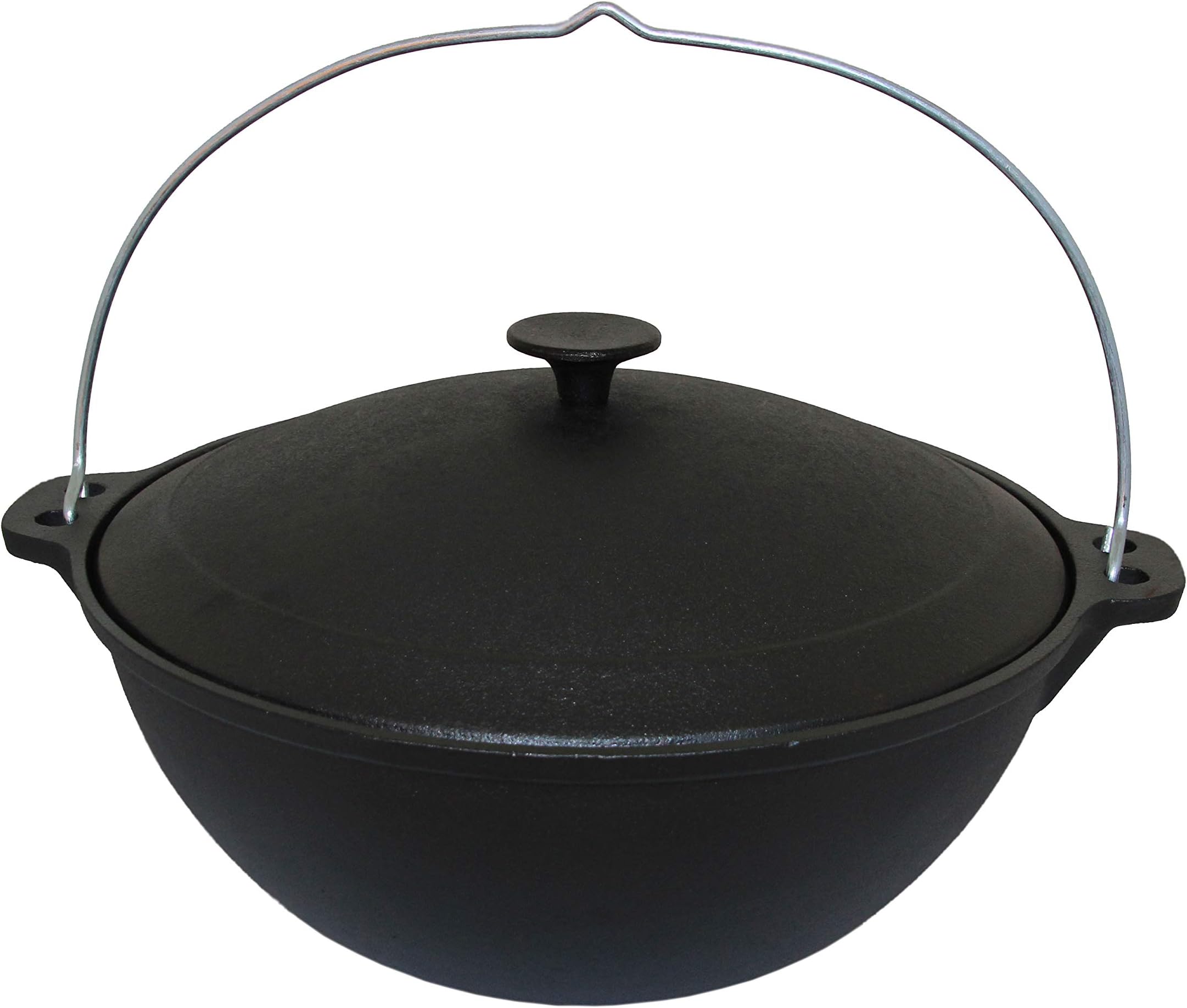 rukauf Cast Iron Kazan with Lid and Hanger 12 Litres Wok Kasan Asia Casserole Pot Camping 12 L