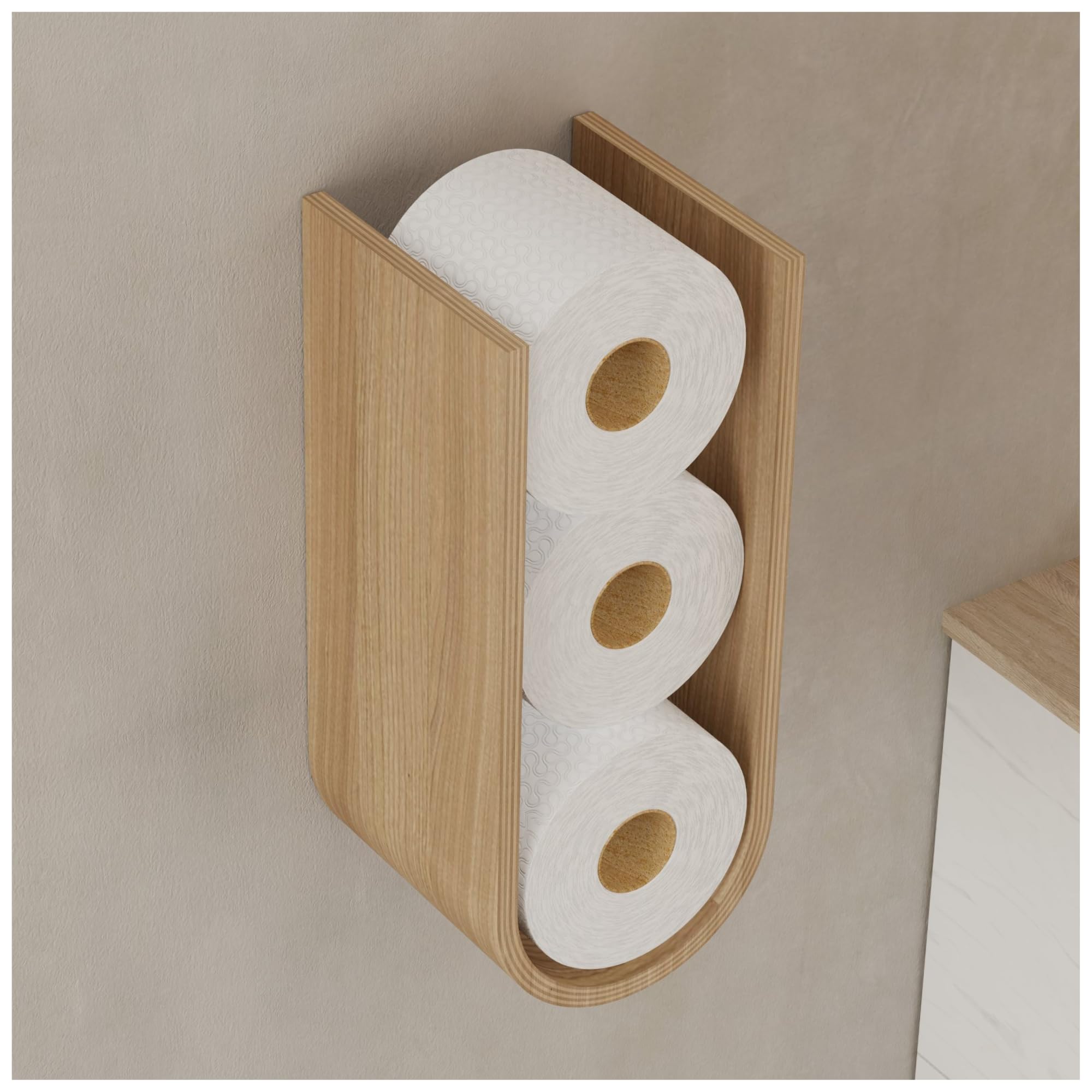 Ewart Woods Oak Wood Toilet Paper Holder Wall Mount For Multiple Rolls, Spare Tp Roll Shelving, Walnut Floating Wall Display Shelf, Hanging Storage Shelves For Tissue