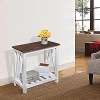 Vista 4 de Farmhouse End Table Narrow Side Table Living Room Slim End Tables with Storage Shelf 2 Tier Nightstand for Bedroom Hallway Dormitory, Rustic Brown