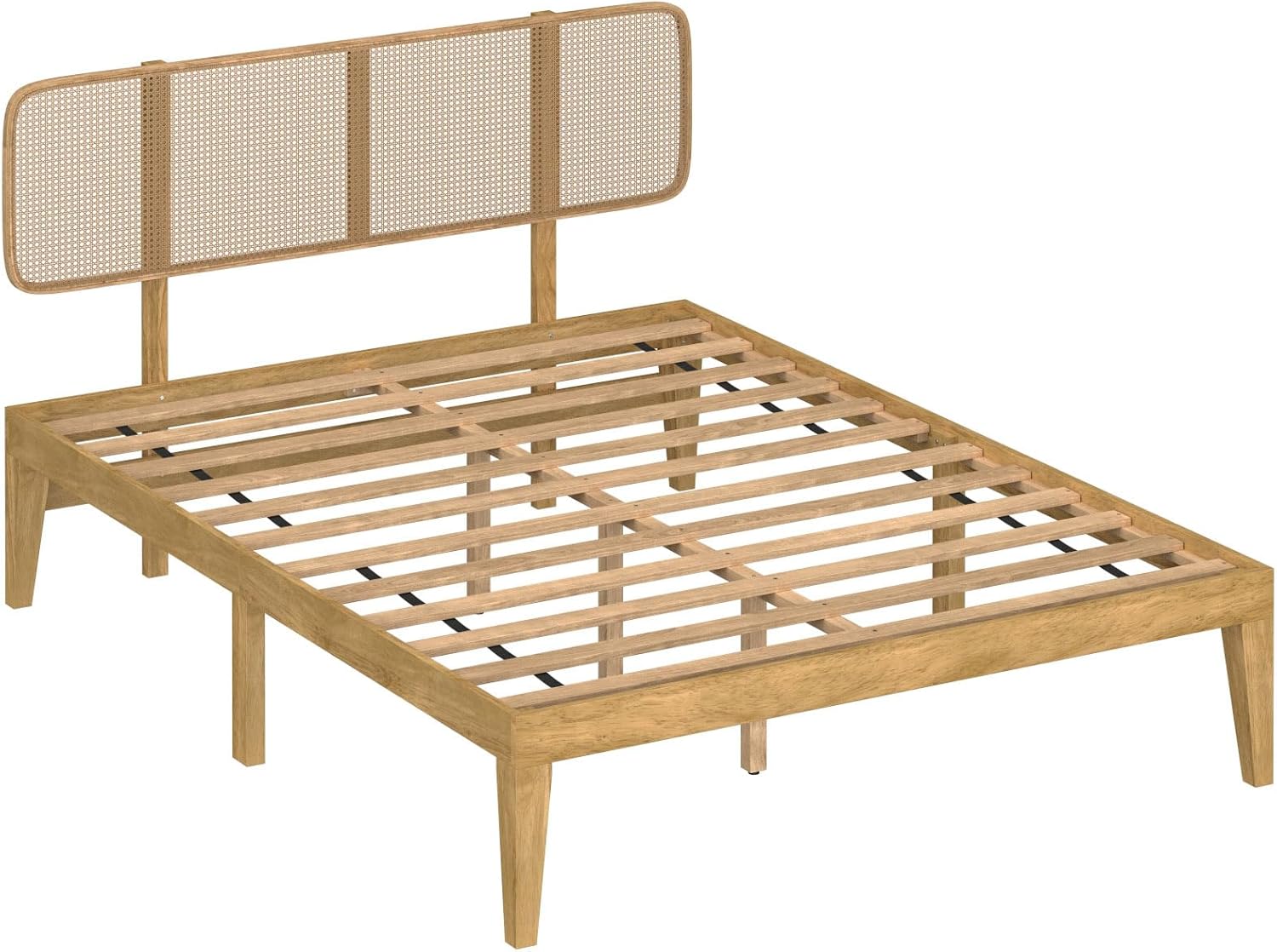 82.9" Queen Size Bed Frame, Tall Heavy Duty Platform Bed Queen Size, Bedframe No Box Spring Needed with Wood Frame, Plastic Rattan Headboard, 11 Wooden Legs for Bedroom, Natural