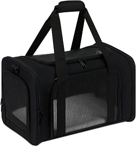 Cat Carrier, Echohana Airline Approved Cat Carriers for Medium Cats, Soft Cat Carrier for 2 Cats with Upgrade Zippers and Reflective Strip, Collapsible Pet Carrier Suitable for Puppy and Kitten, Black