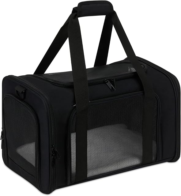 Transporteur de chats, Echohana Transporteurs Cat approuvés par la compagnie aérienne pour les chats moyens, Transporteur Cat Soft 2 Chats avec mise à niveau Zippers et bande réfléchissante, porte-animal collapsible adapté pour chiot et chaton, noir
