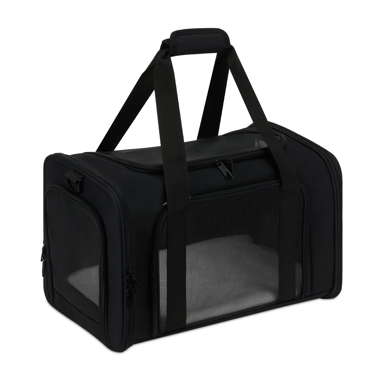 Cat Carrier Airline Approved Cat Carriers for Medium Cats, Soft Cat Carrier for 2 Cats with Upgrade Zippers and Reflective Strip, Collapsible Pet Carrier Suitable for Puppy and Kitten, Black