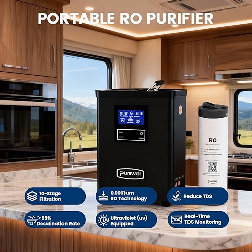 Miniatura 2 de Purewell K8680 RO Sistema purificador de agua, 10 etapas RV portátil de filtración de agua de supervivencia con UV, tasa de desalinización alcanza